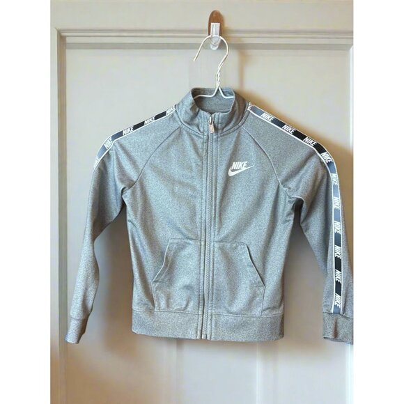 Nike Boys Lightweight Zip-Up Track Jacket – Gray with Logo Tape Sleeves - Picture 1 of 4